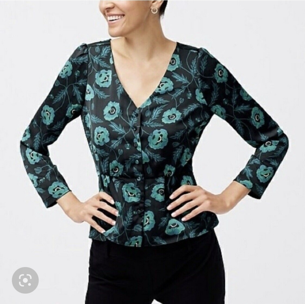 J. Crew Peplum Satin Poppy Top Size 4